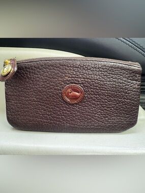 Dooney & Bourke Pebble Leather Cosmetic Bag Brown Zip Pouch Clutch